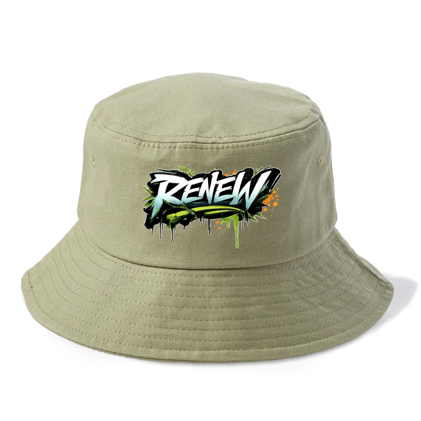 Bold typography design - "RENEW" - starting fresh, regenerating - Bucket Hat - Army Green