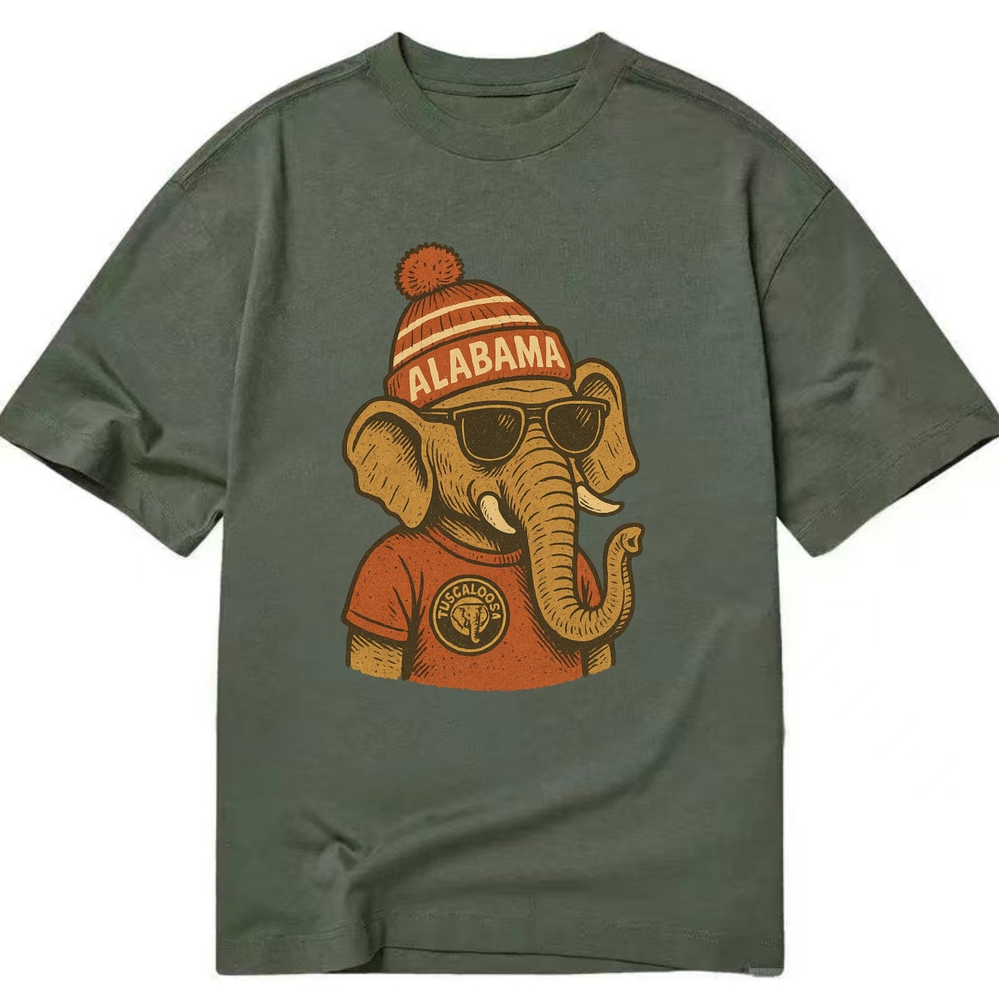 Tuscaloosa Crimson Elephant wearing Alab - Classic T-shirt - Army Green