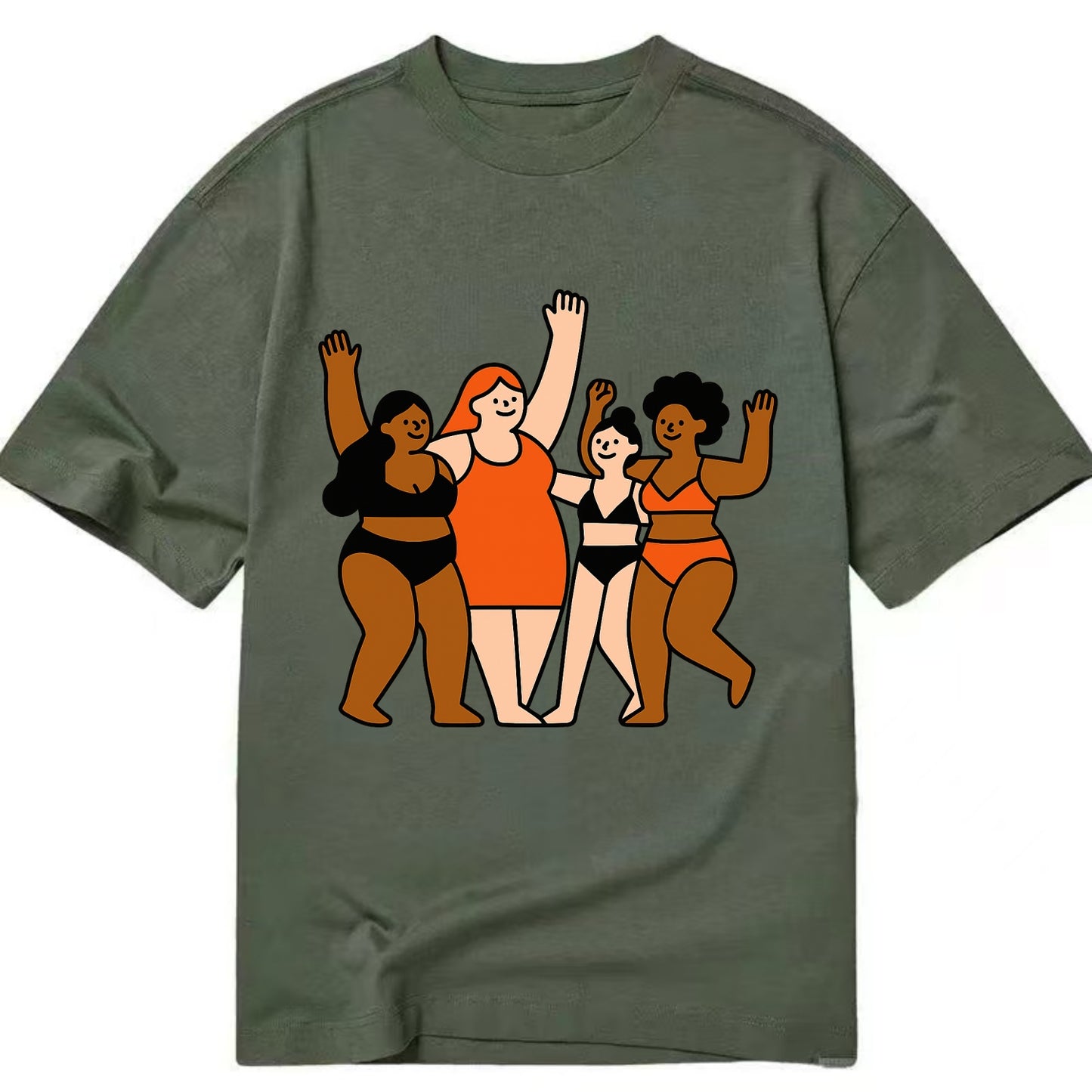 Diverse body types celebrating together - body positivity movement, all bodies - Classic T-shirt - Army Green
