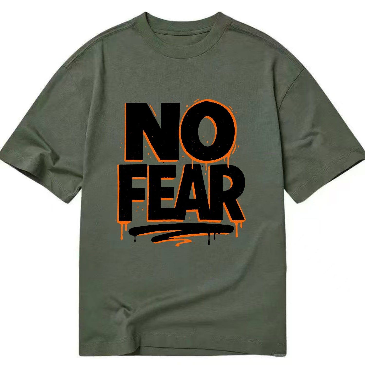 Bold typography design - "NO FEAR" - courage, bravery - Classic T-shirt - Army Green