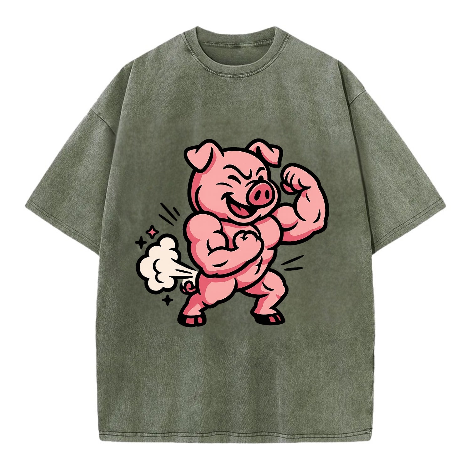 Strong Pig - Vintage T-shirt - Army Green