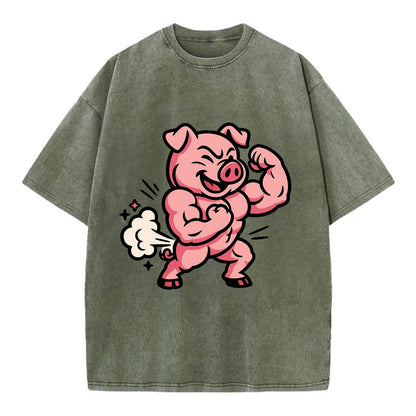 Strong Pig - Vintage T-shirt - Army Green