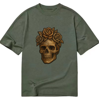 Skull and Roses  - Classic T-shirt - Army Green