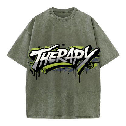 Bold typography design - "THERAPY" - mental health, getting help - Vintage T-shirt - Army Green