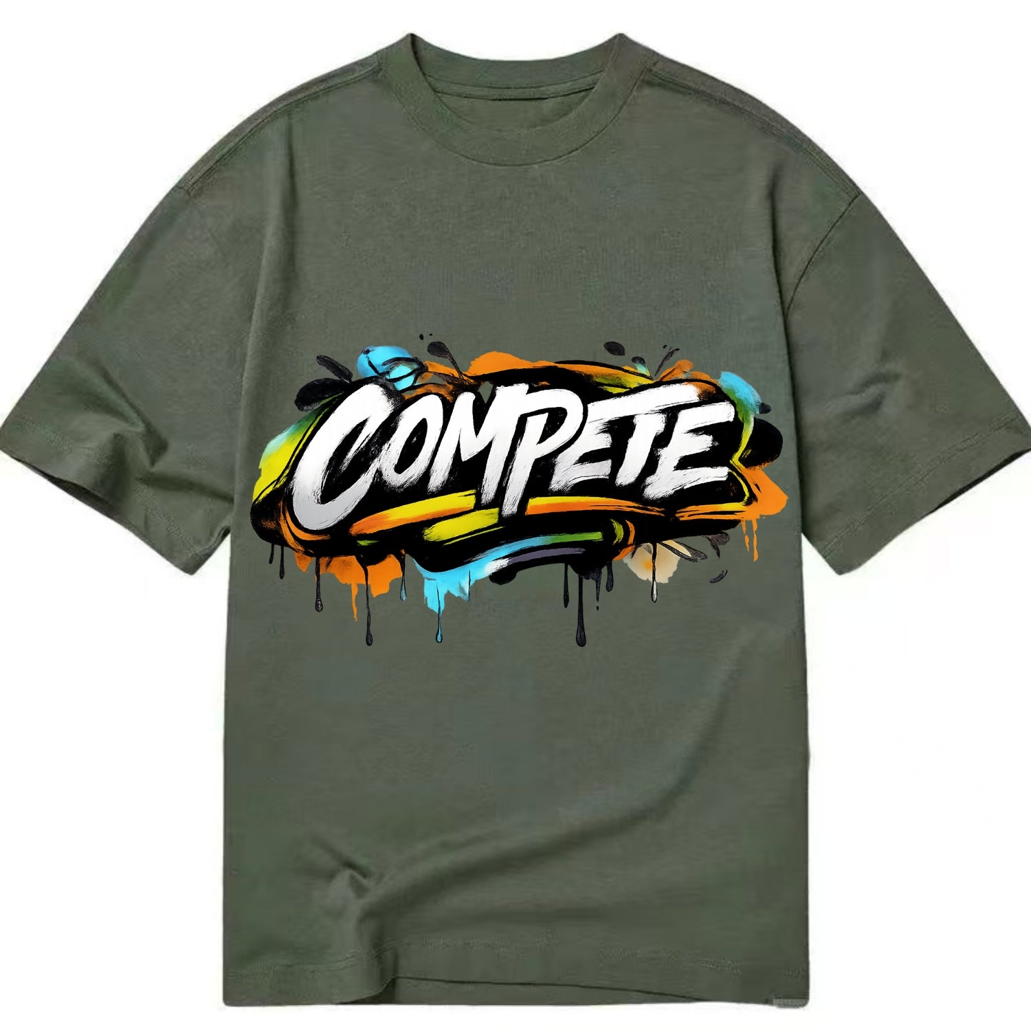 Bold typography design - "COMPETE" - competitive spirit, love the game - Classic T-shirt - Army Green