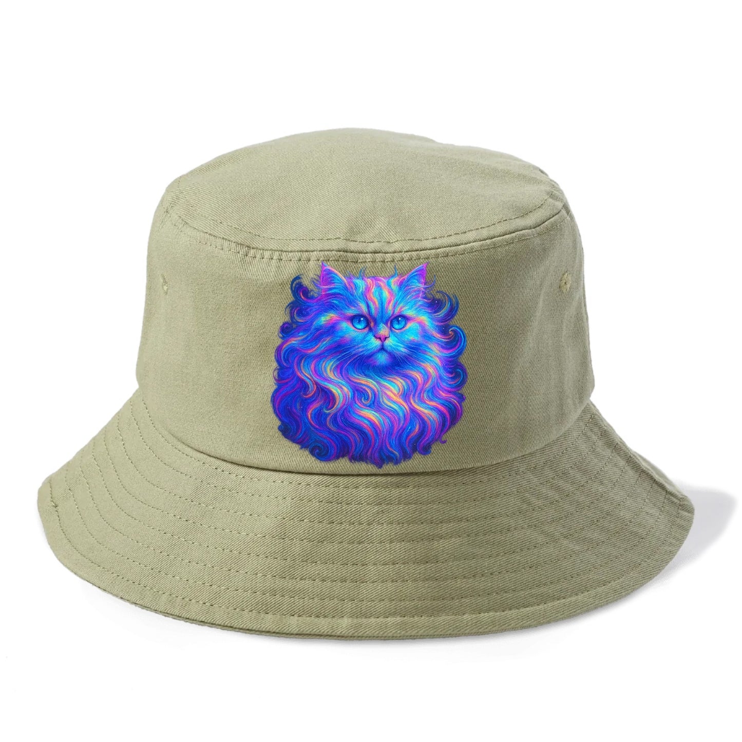Luxurious Persian cat with flowing fur that refracts into rainbow prisms, soft pastel - Bucket Hat - Army Green
