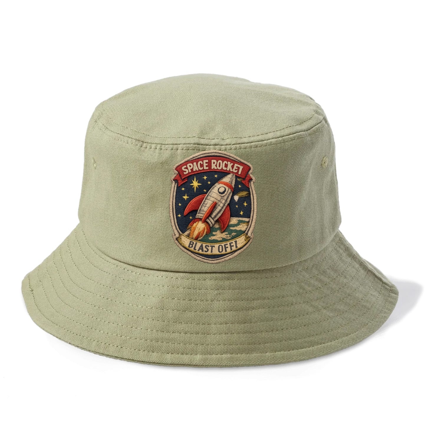 RETRO ROCKET - 1950s space rocket in silver and red , atomic age - Bucket Hat - Army Green