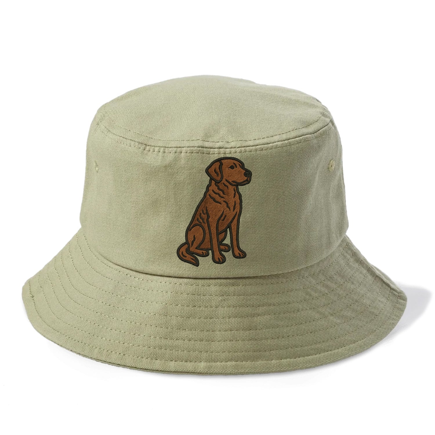 Chesapeake Bay Retriever - Brown wavy coat embroidered sitting pose - Bucket Hat - Army Green