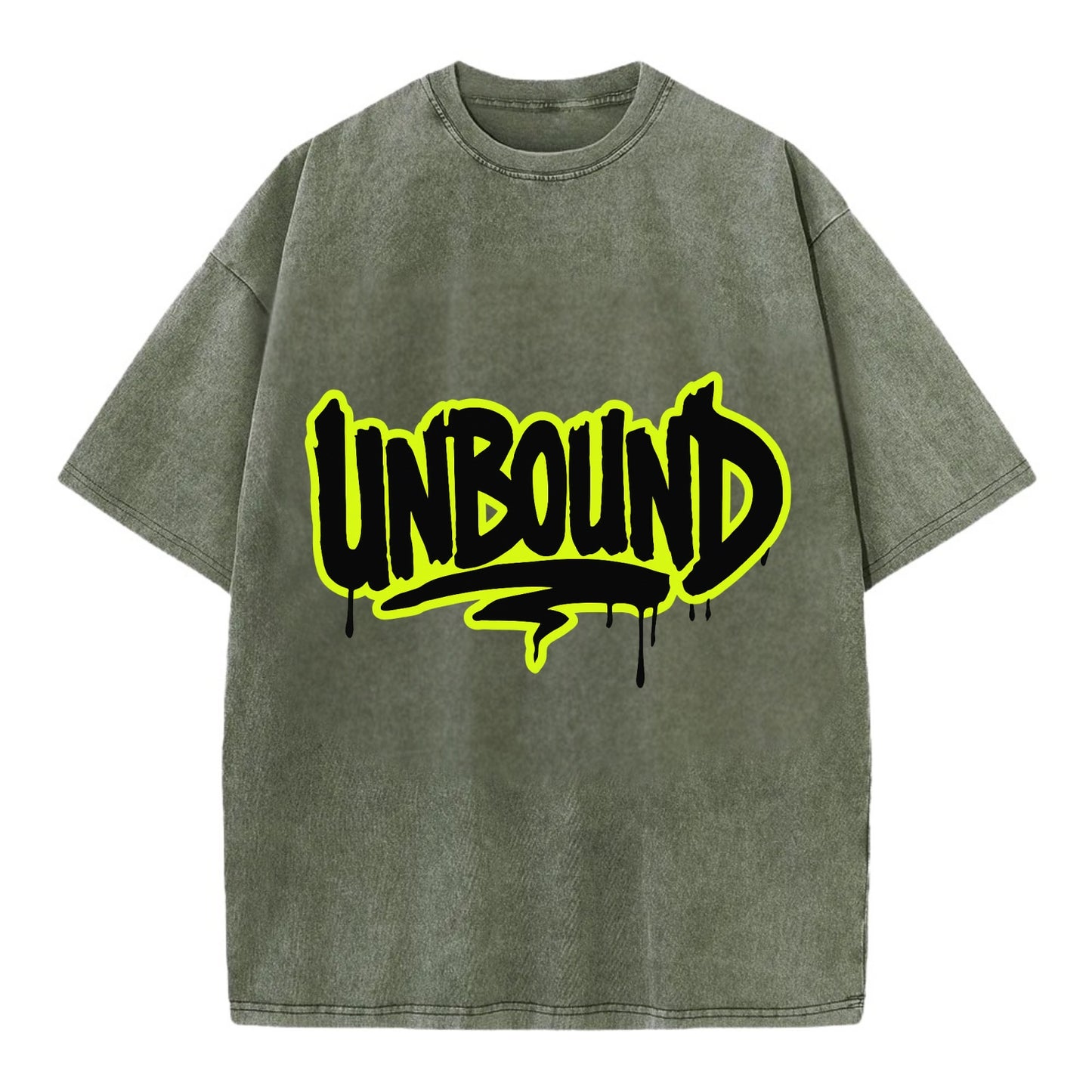 Bold typography design - "UNBOUND" - without limits, free from constraints - Vintage T-shirt - Army Green