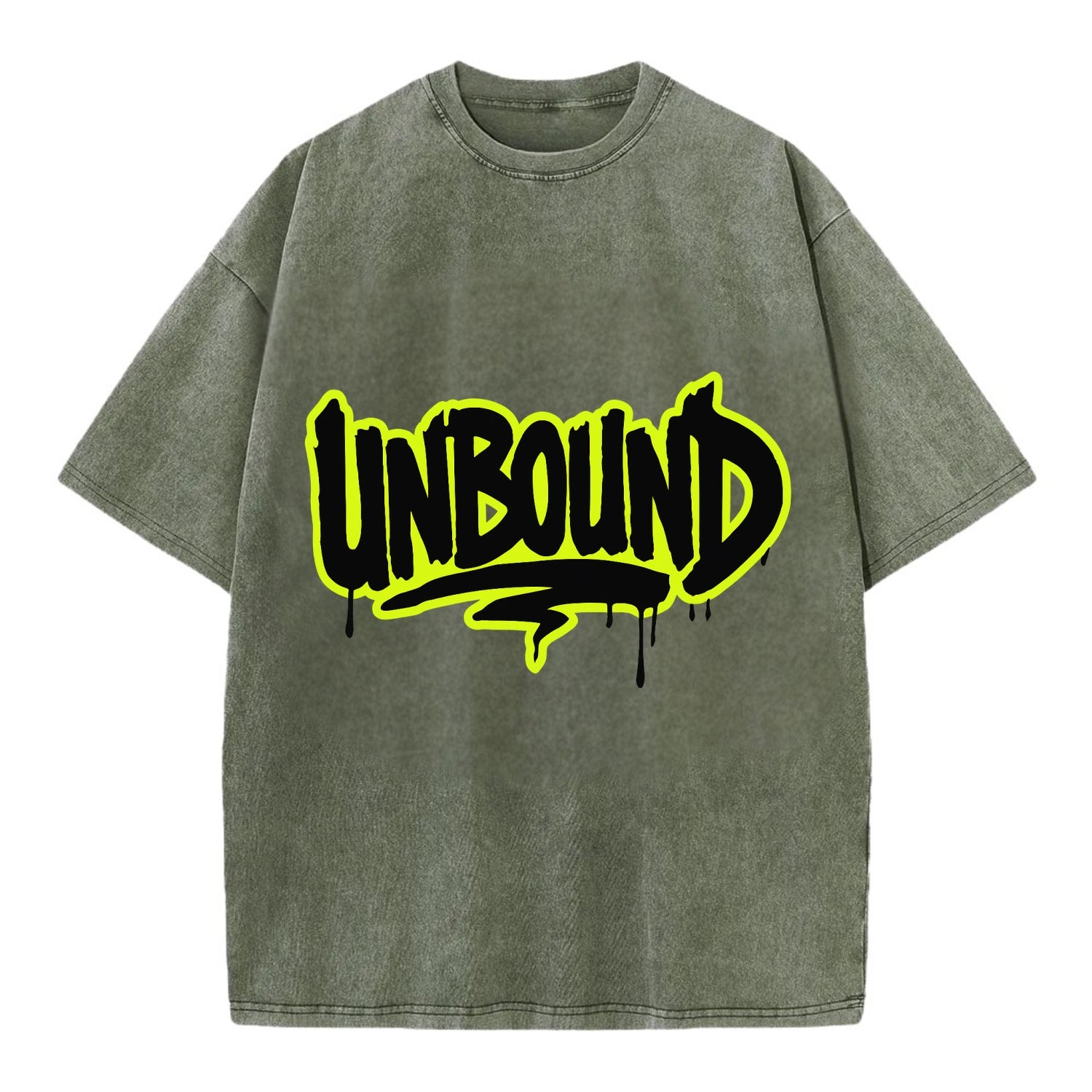 Bold typography design - "UNBOUND" - without limits, free from constraints - Vintage T-shirt - Army Green