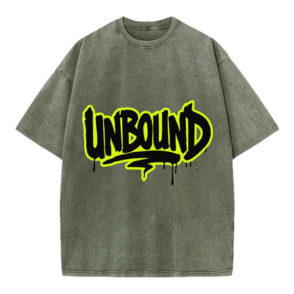 Bold typography design - "UNBOUND" - without limits, free from constraints - Vintage T-shirt - Army Green