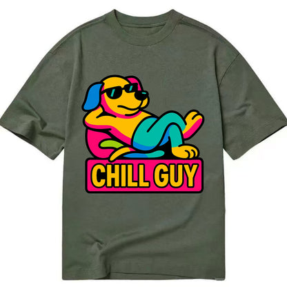 Super relaxed dog character lounging unbothered - "Chill Guy" meme energy, laid - Classic T-shirt - Army Green