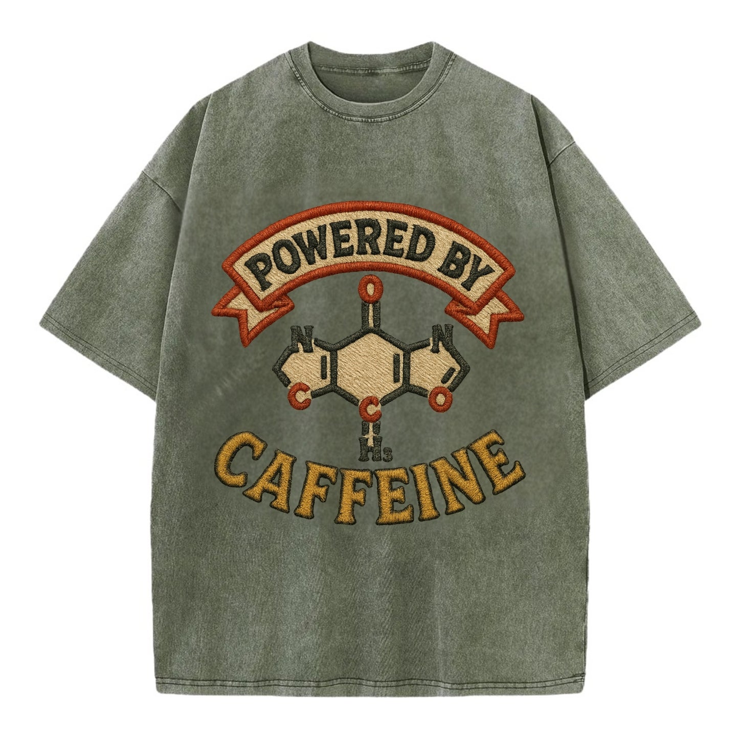 Powered By Caffeine  - Vintage T-shirt - Army Green