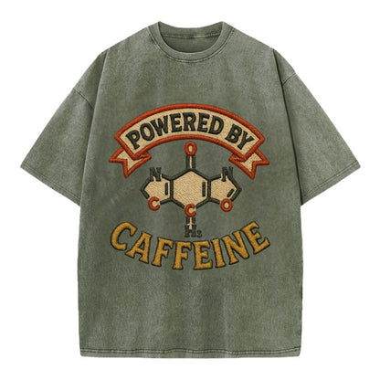 Powered By Caffeine  - Vintage T-shirt - Army Green