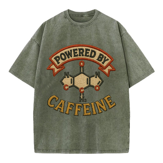 Powered By Caffeine  - Vintage T-shirt - Army Green