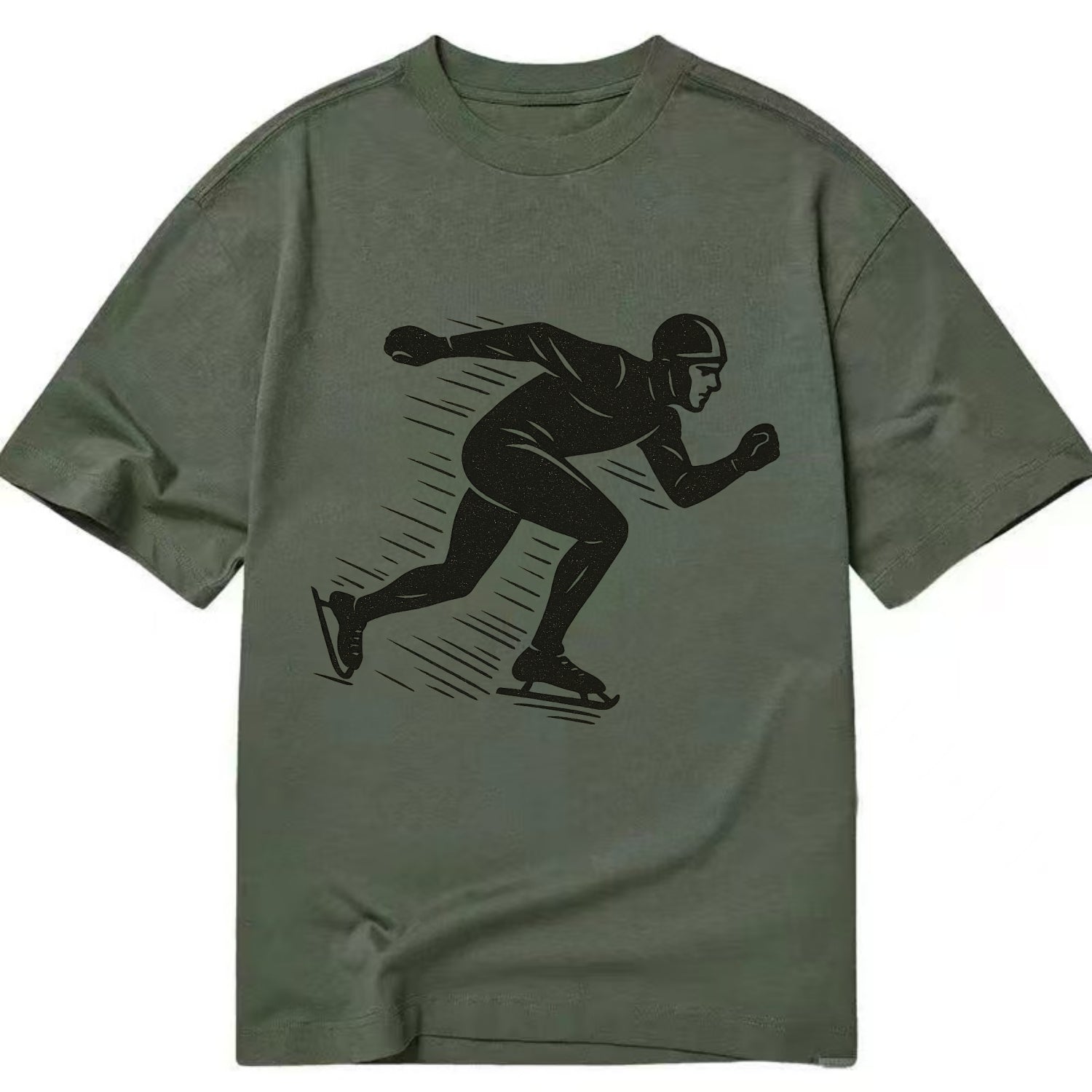 Speed skater in racing crouch - Classic T-shirt - Army Green
