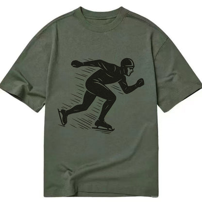 Speed skater in racing crouch - Classic T-shirt - Army Green