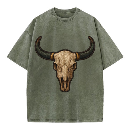 Bull Skull  - Vintage T-shirt - Army Green