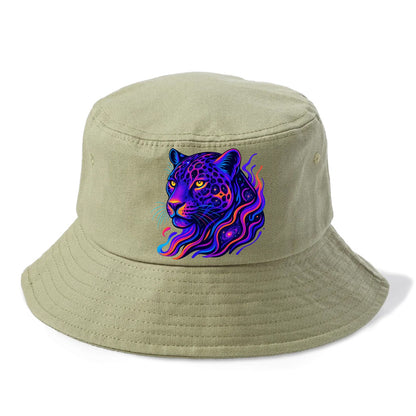 Powerful jaguar with rosettes containing miniature galaxies, cosmic purple and orange - Bucket Hat - Army Green