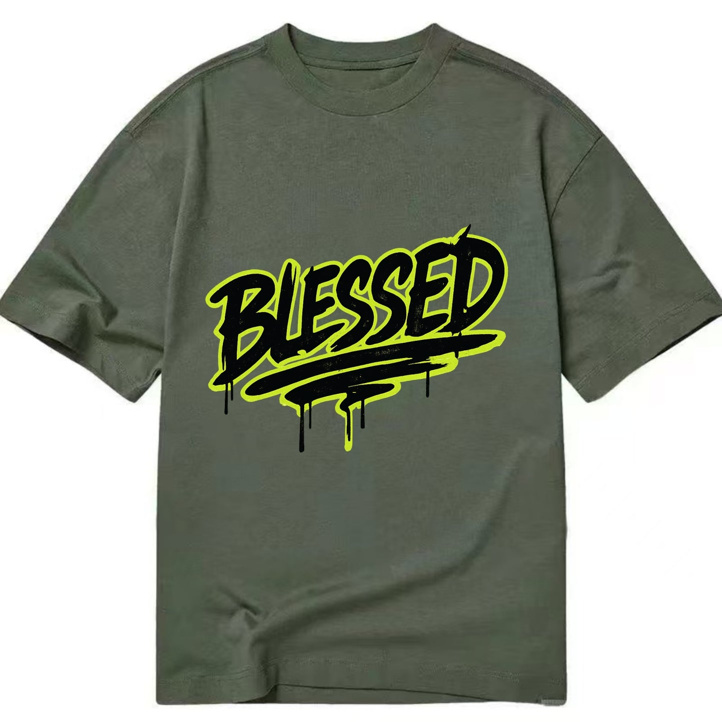 Bold typography design - "BLESSED" - recognizing good fortune, abundance - Classic T-shirt - Army Green