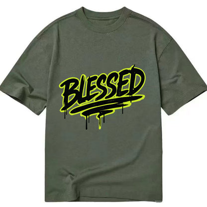 Bold typography design - "BLESSED" - recognizing good fortune, abundance - Classic T-shirt - Army Green