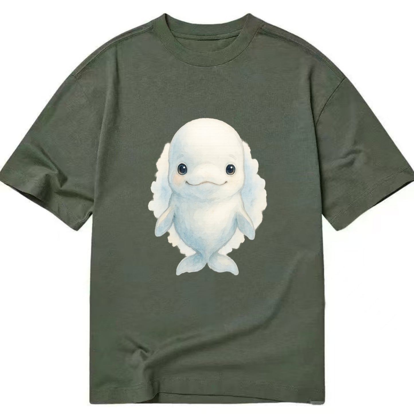 Baby Beluga Whale - pure white, rounded forehead, small eyes with big - Classic T-shirt - Army Green