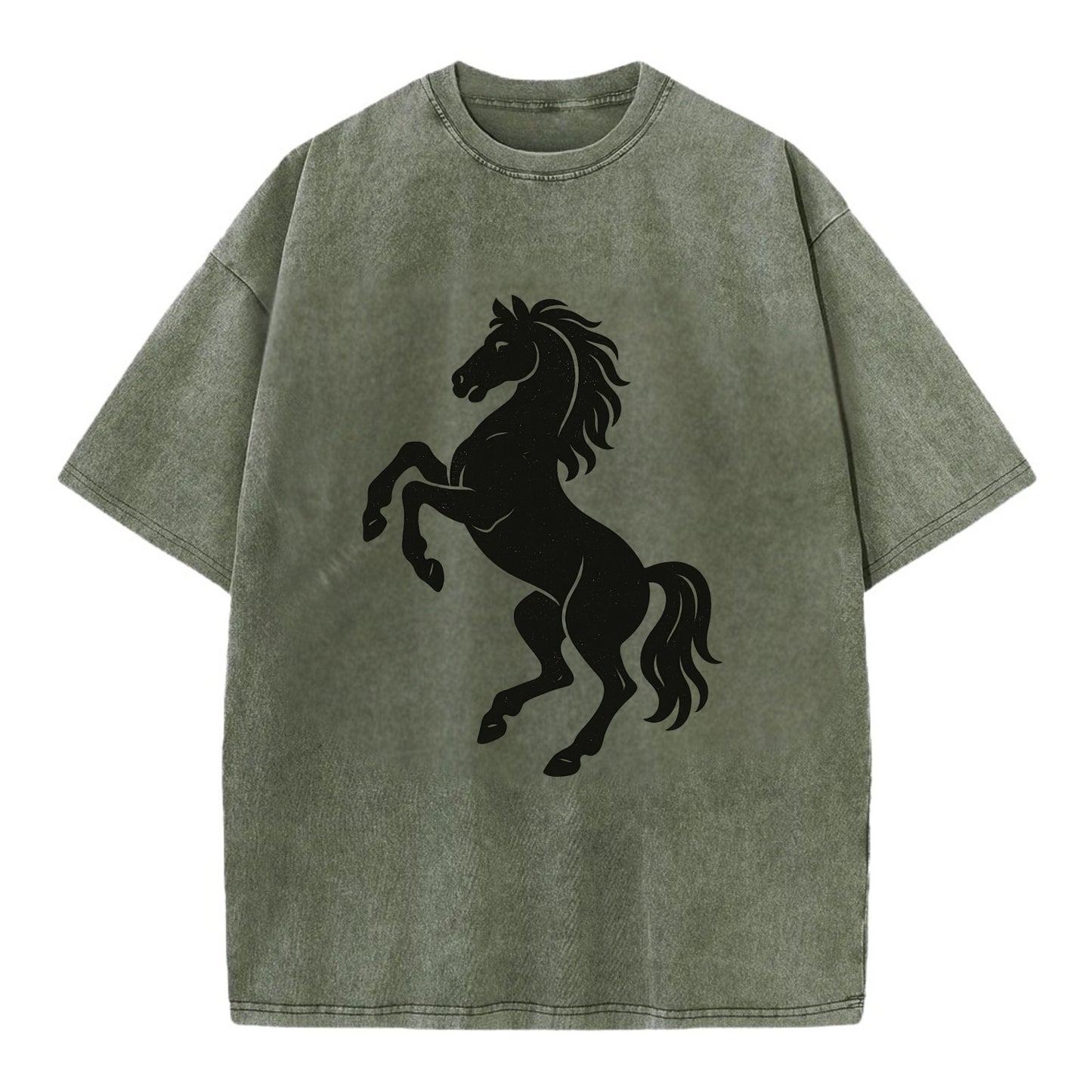Stallion rearing on hind legs - Vintage T-shirt - Army Green
