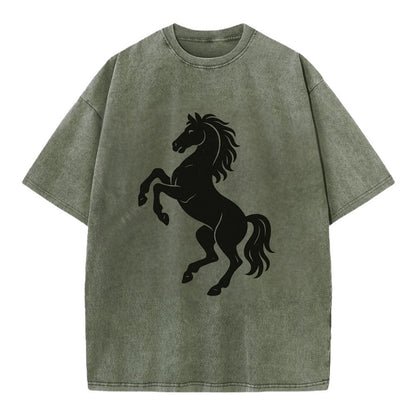 Stallion rearing on hind legs - Vintage T-shirt - Army Green