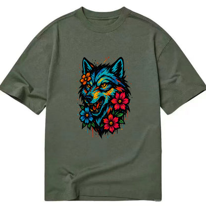 Floral Wolf Garden  - Classic T-shirt - Army Green