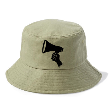Megaphone silhouette - voice and protest ink brushwork - Bucket Hat - Army Green