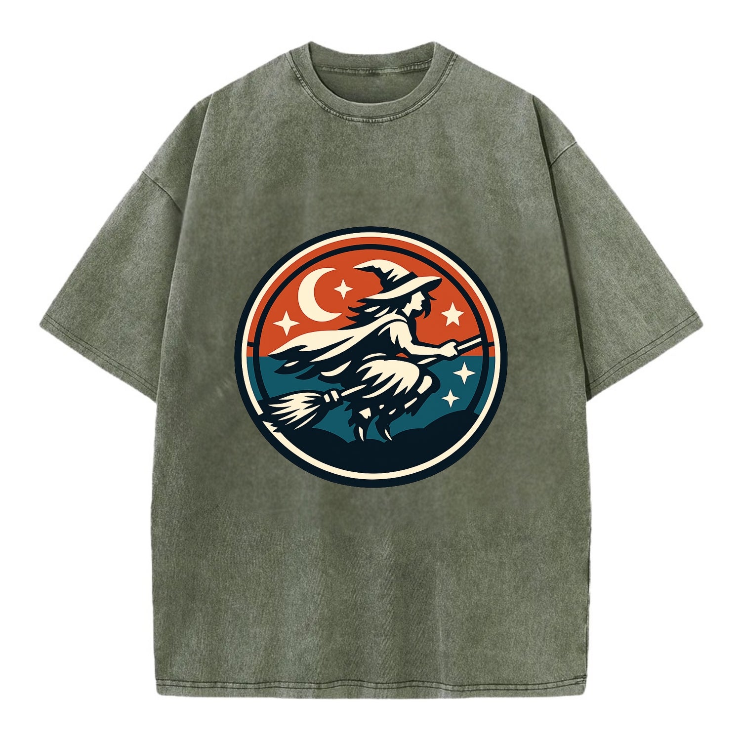 Mystic Night Witch Emblem - Vintage T-shirt - Army Green