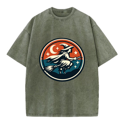 Mystic Night Witch Emblem - Vintage T-shirt - Army Green
