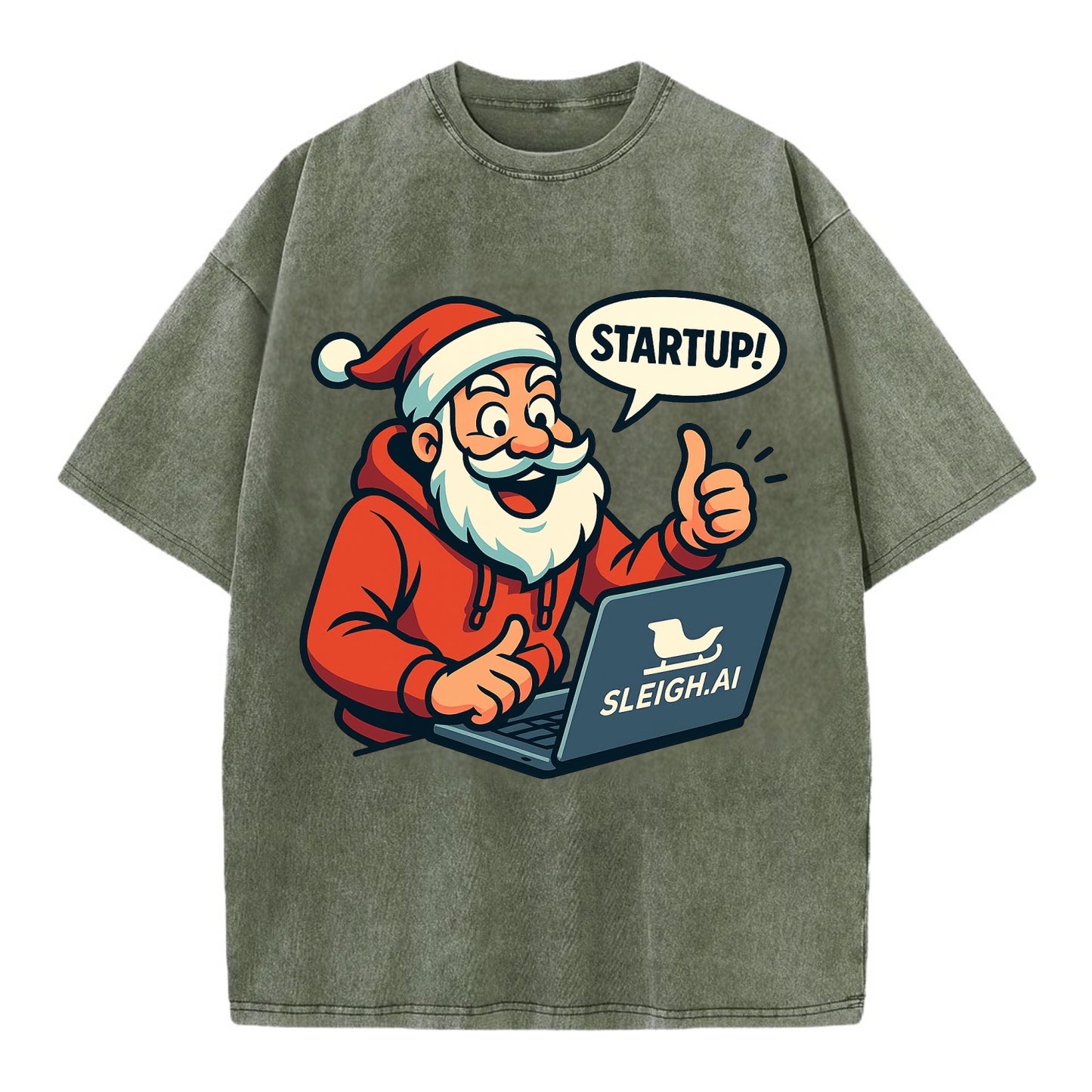 Santa Tech Startup CEO - Vintage T-shirt - Army Green