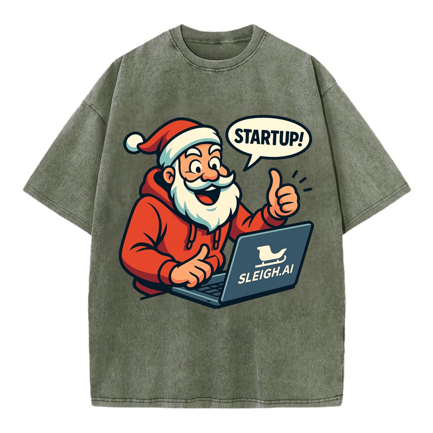 Santa Tech Startup CEO - Vintage T-shirt - Army Green