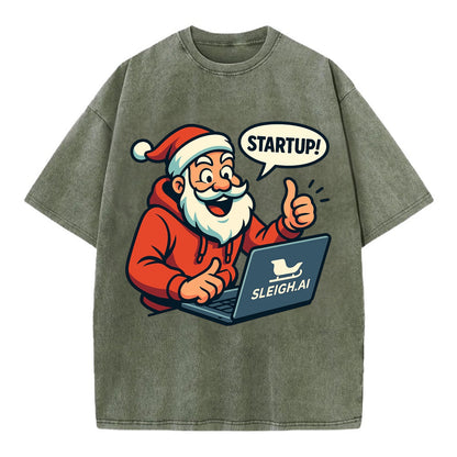Santa Tech Startup CEO - Vintage T-shirt - Army Green