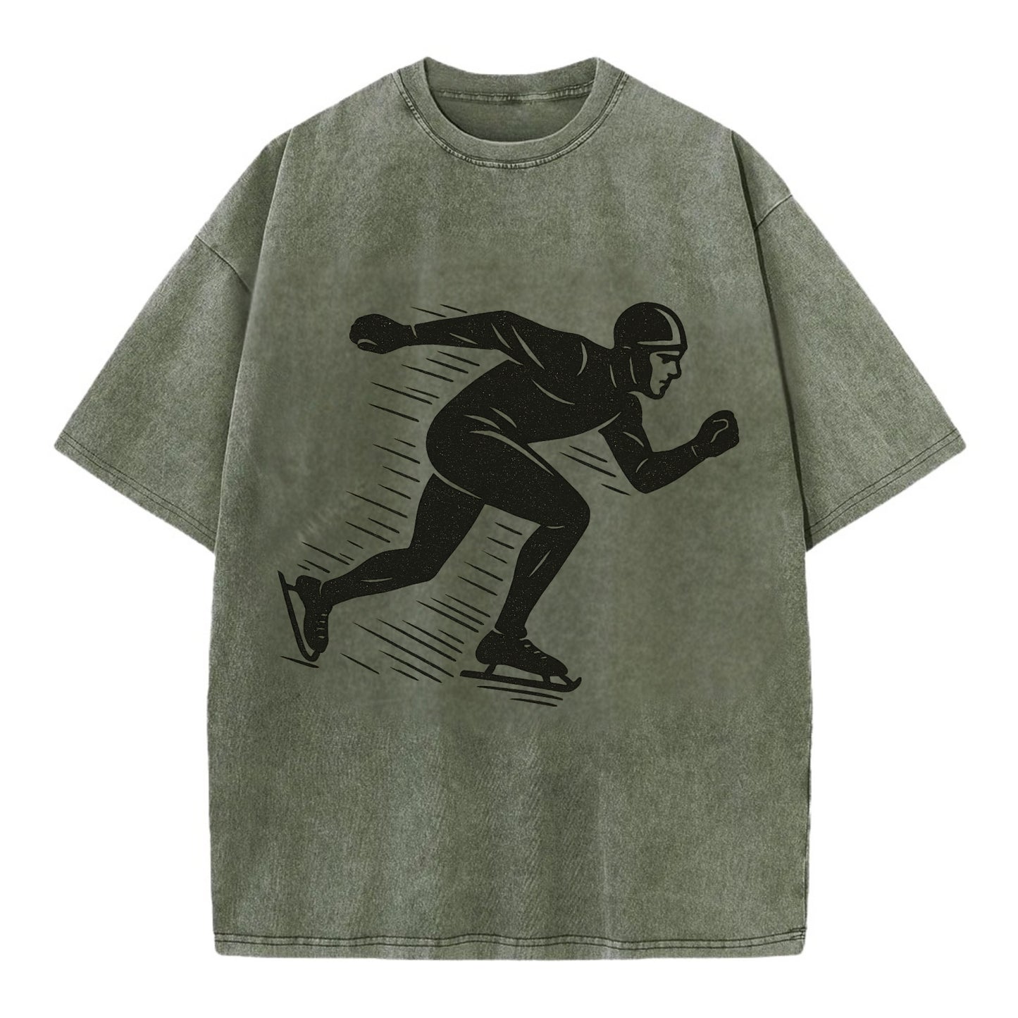 Speed skater in racing crouch - Vintage T-shirt - Army Green