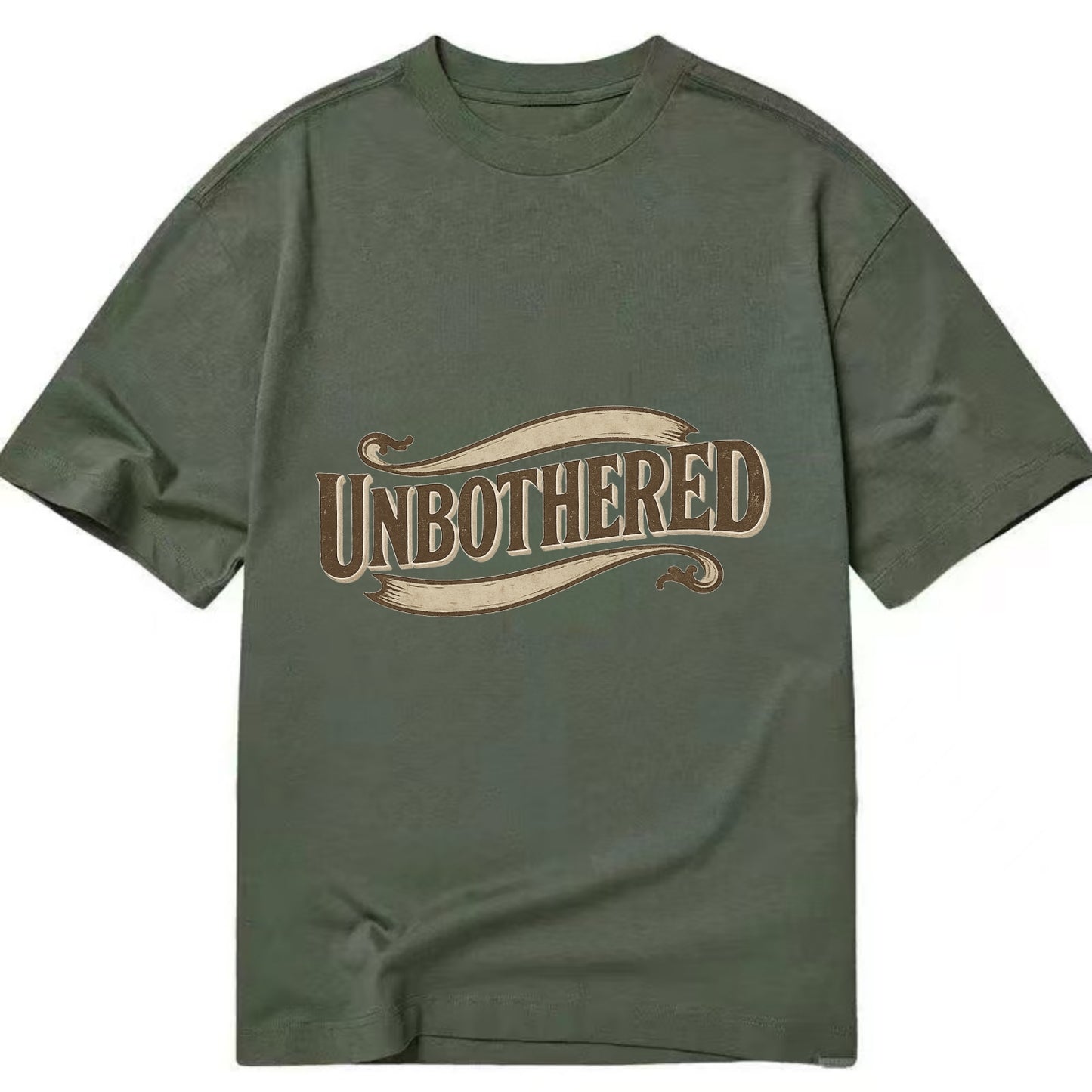Bold typography design - "UNBOTHERED" - not affected, staying calm - Classic T-shirt - Army Green