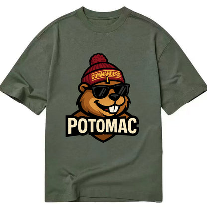 Potomac Beaver wearing Commanders beanie with monument patch and wayfarer - Classic T-shirt - Army Green