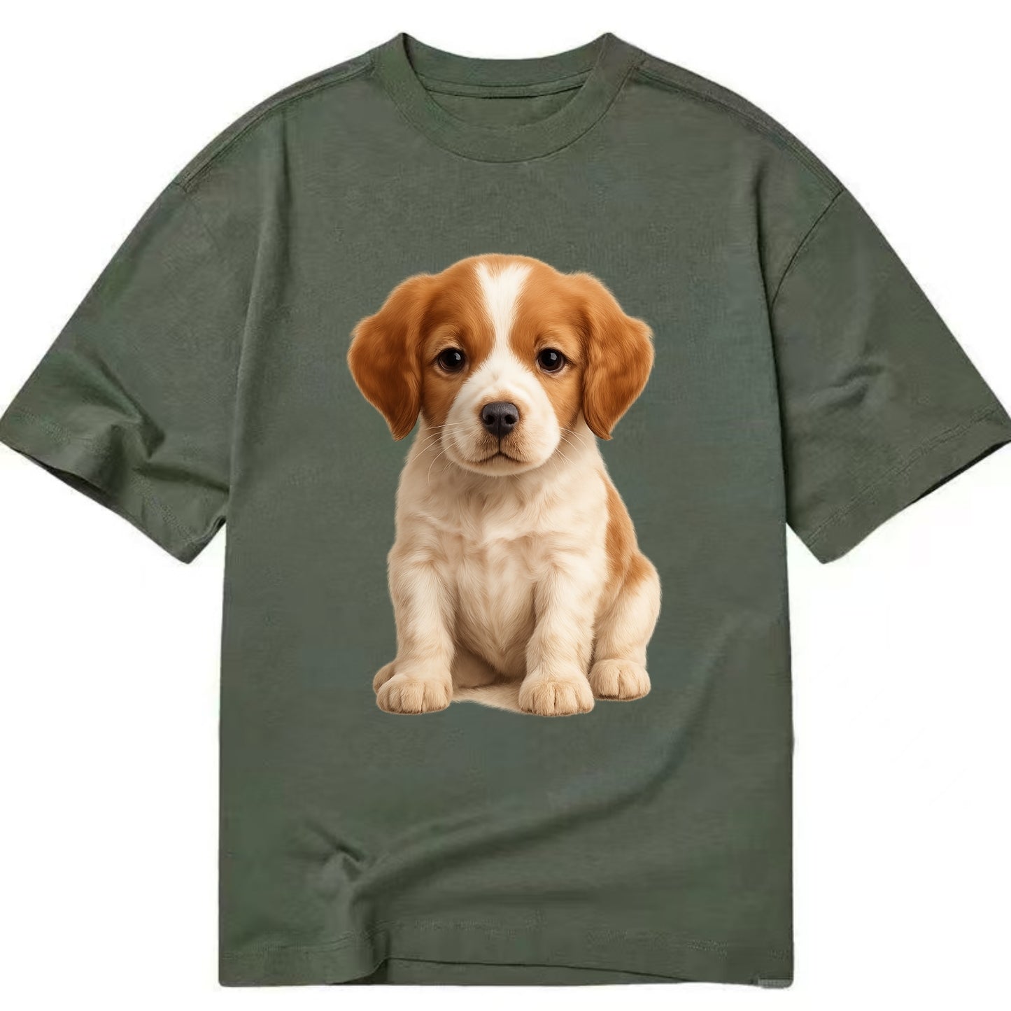 Baby Brittany Puppy - orange and white, compact, bright eyes, feathered, - Classic T-shirt - Army Green