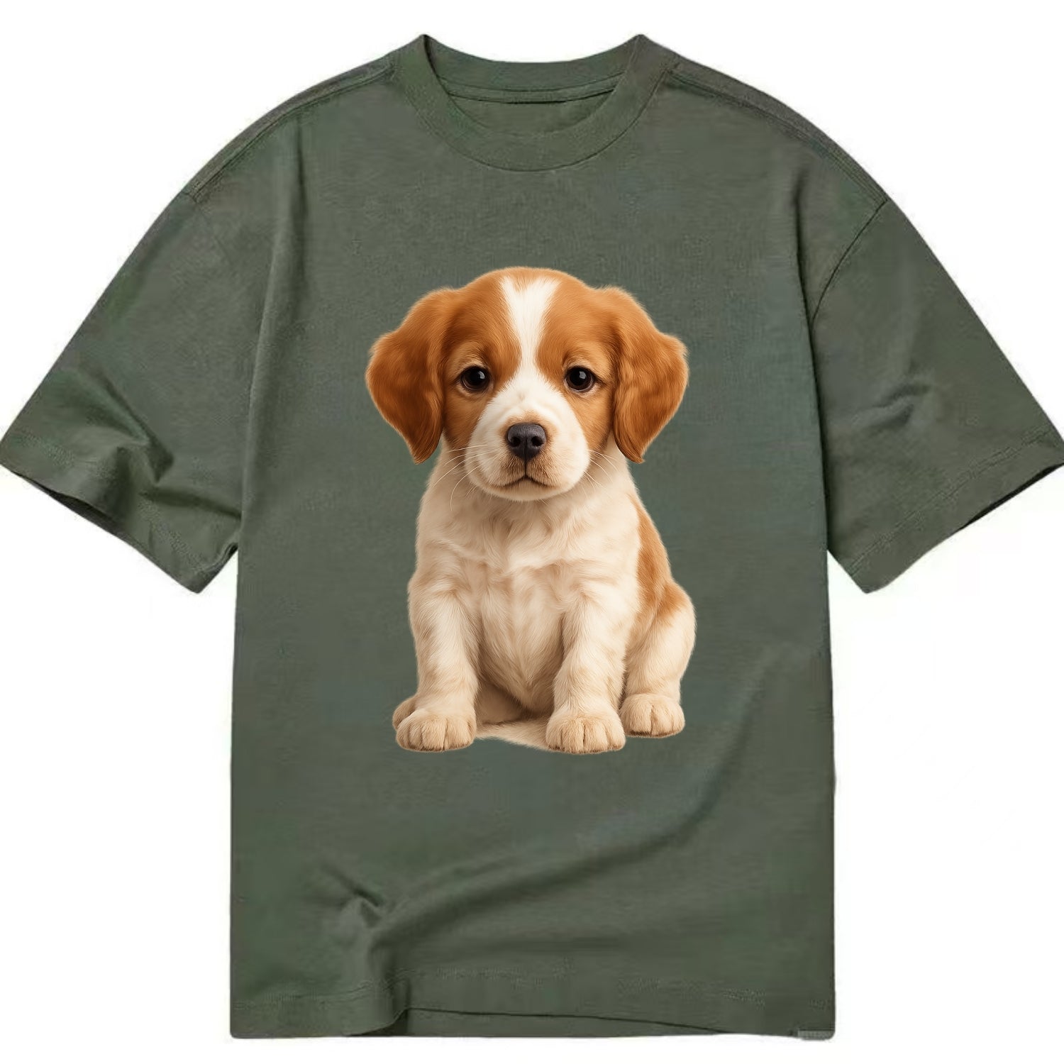 Baby Brittany Puppy - orange and white, compact, bright eyes, feathered, - Classic T-shirt - Army Green