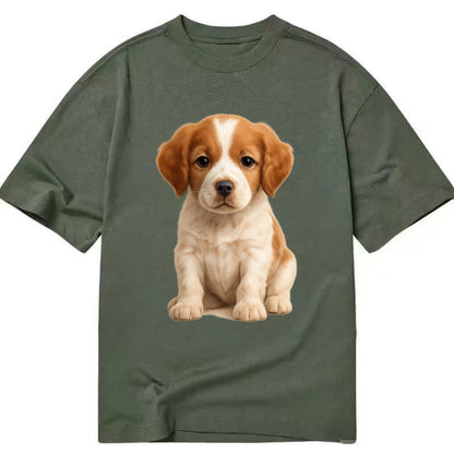 Baby Brittany Puppy - orange and white, compact, bright eyes, feathered, - Classic T-shirt - Army Green