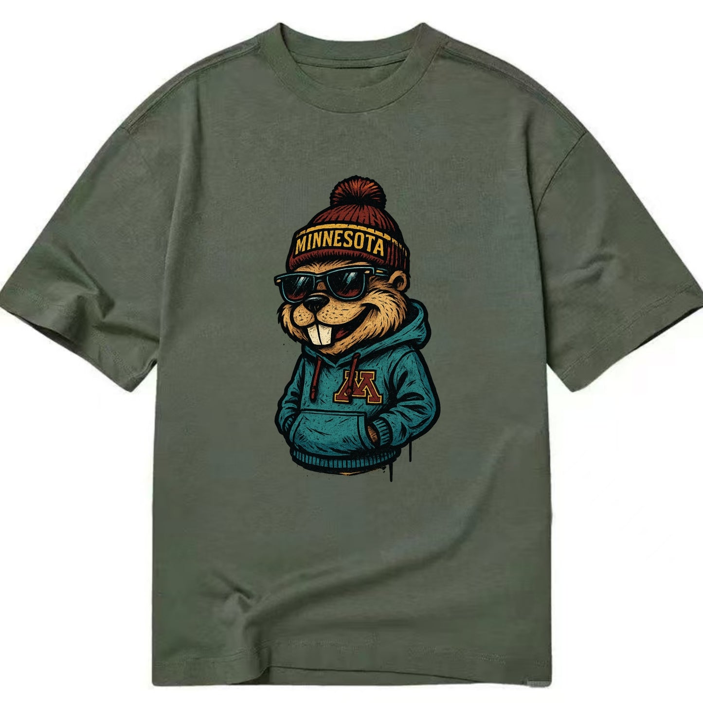 Minneapolis Gopher wearing Minnesota beanie with M patch - Classic T-shirt - Army Green