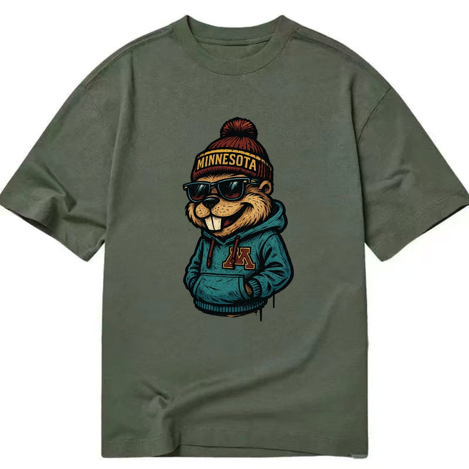 Minneapolis Gopher wearing Minnesota beanie with M patch - Classic T-shirt - Army Green