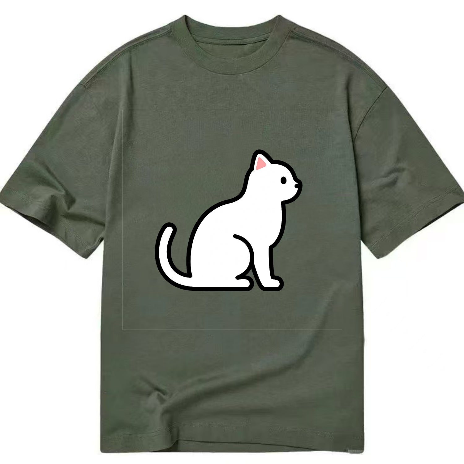 Domestic Shorthair - White classic flat side profile - Classic T-shirt - Army Green