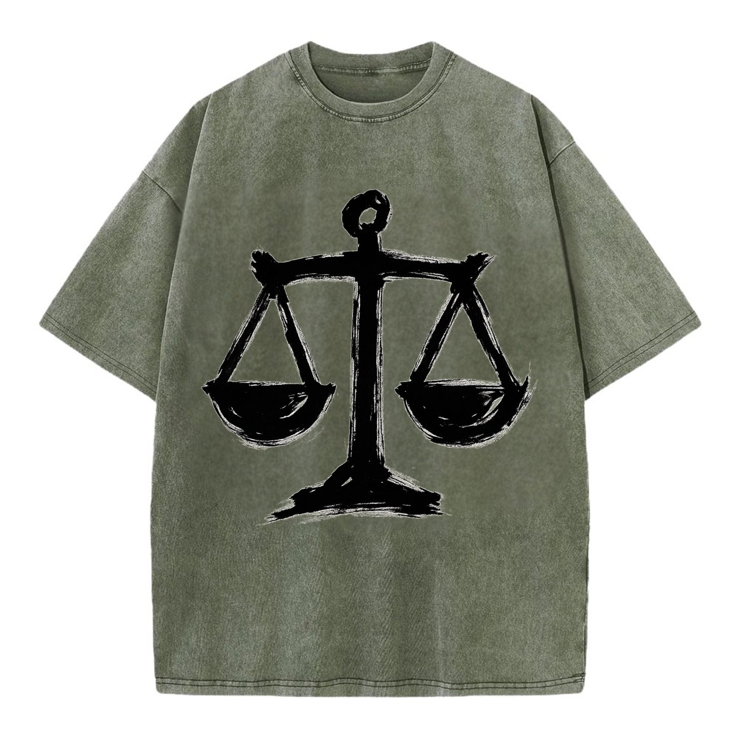 Scales of justice - equality and fairness bold ink style - Vintage T-shirt - Army Green