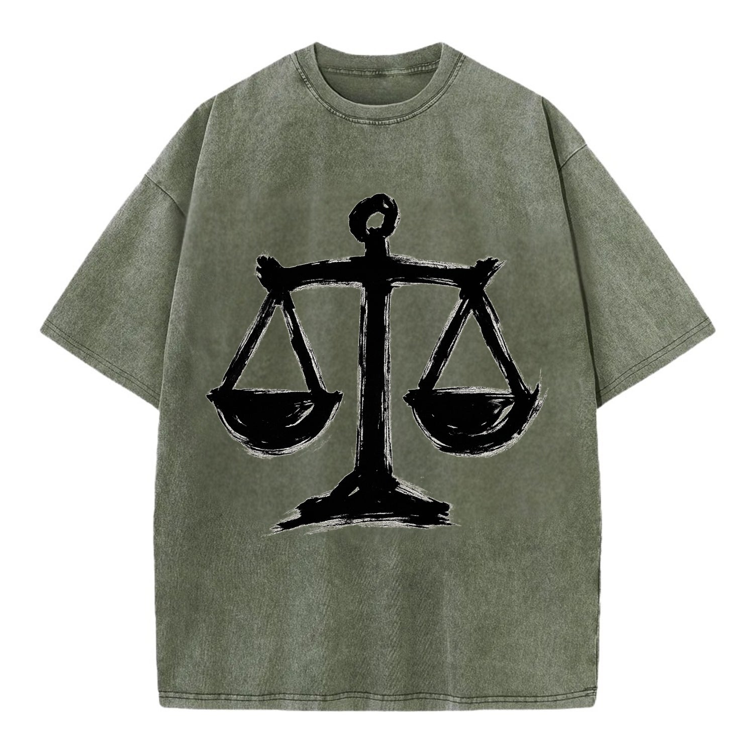 Scales of justice - equality and fairness bold ink style - Vintage T-shirt - Army Green