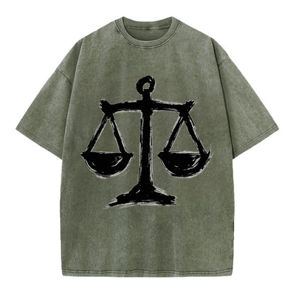 Scales of justice - equality and fairness bold ink style - Vintage T-shirt - Army Green