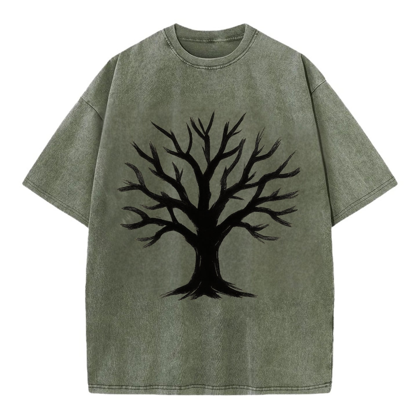 Tree with many branches - community strength ink art - Vintage T-shirt - Army Green