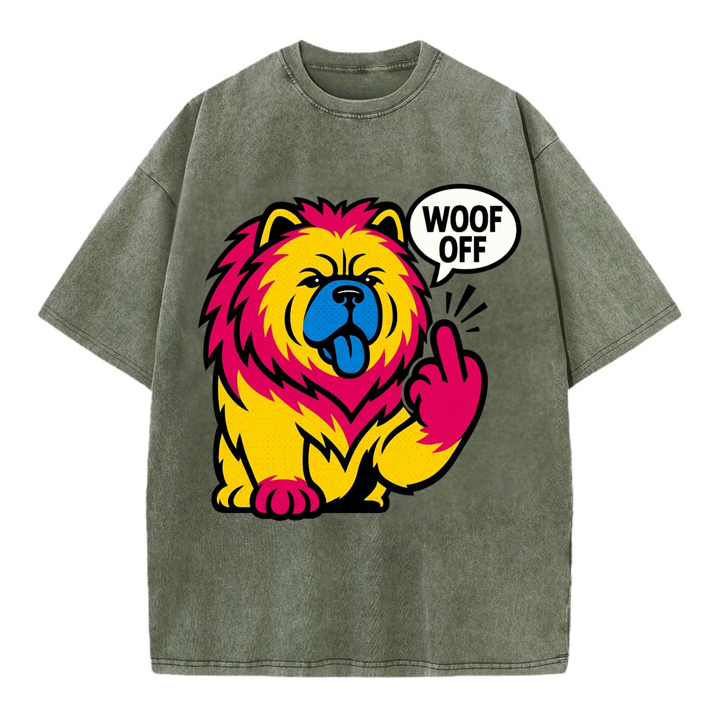 Chow Chow with lion mane and blue-black tongue, fluffy dignified paw up with sass - Vintage T-shirt - Army Green