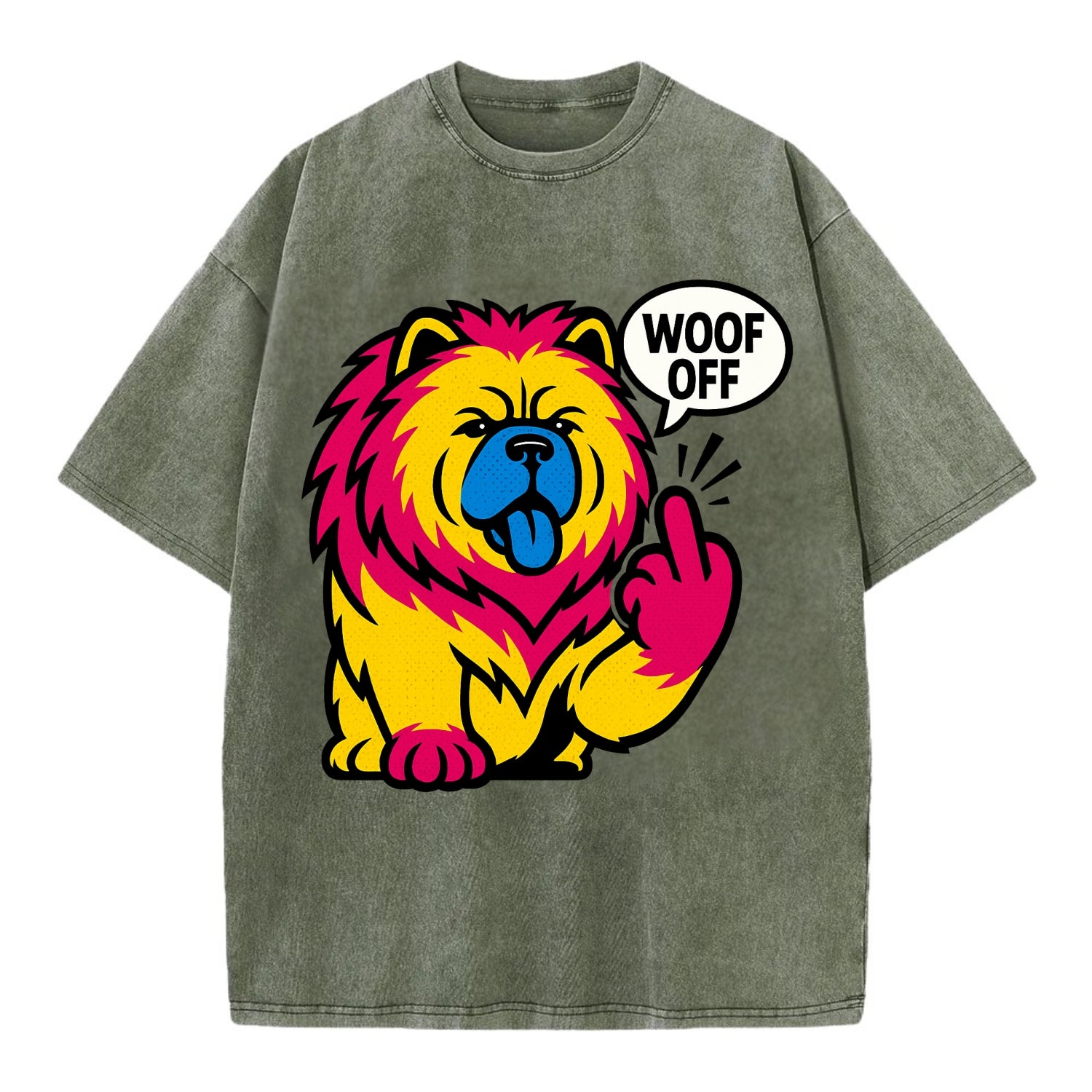 Chow Chow with lion mane and blue-black tongue, fluffy dignified paw up with sass - Vintage T-shirt - Army Green